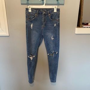 High waisted distressed skinny jeans